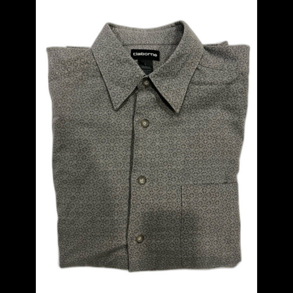 Claiborne Button Down Dress Shirt Men’s Size L Geometric Pattern Gray - Picture 10 of 10